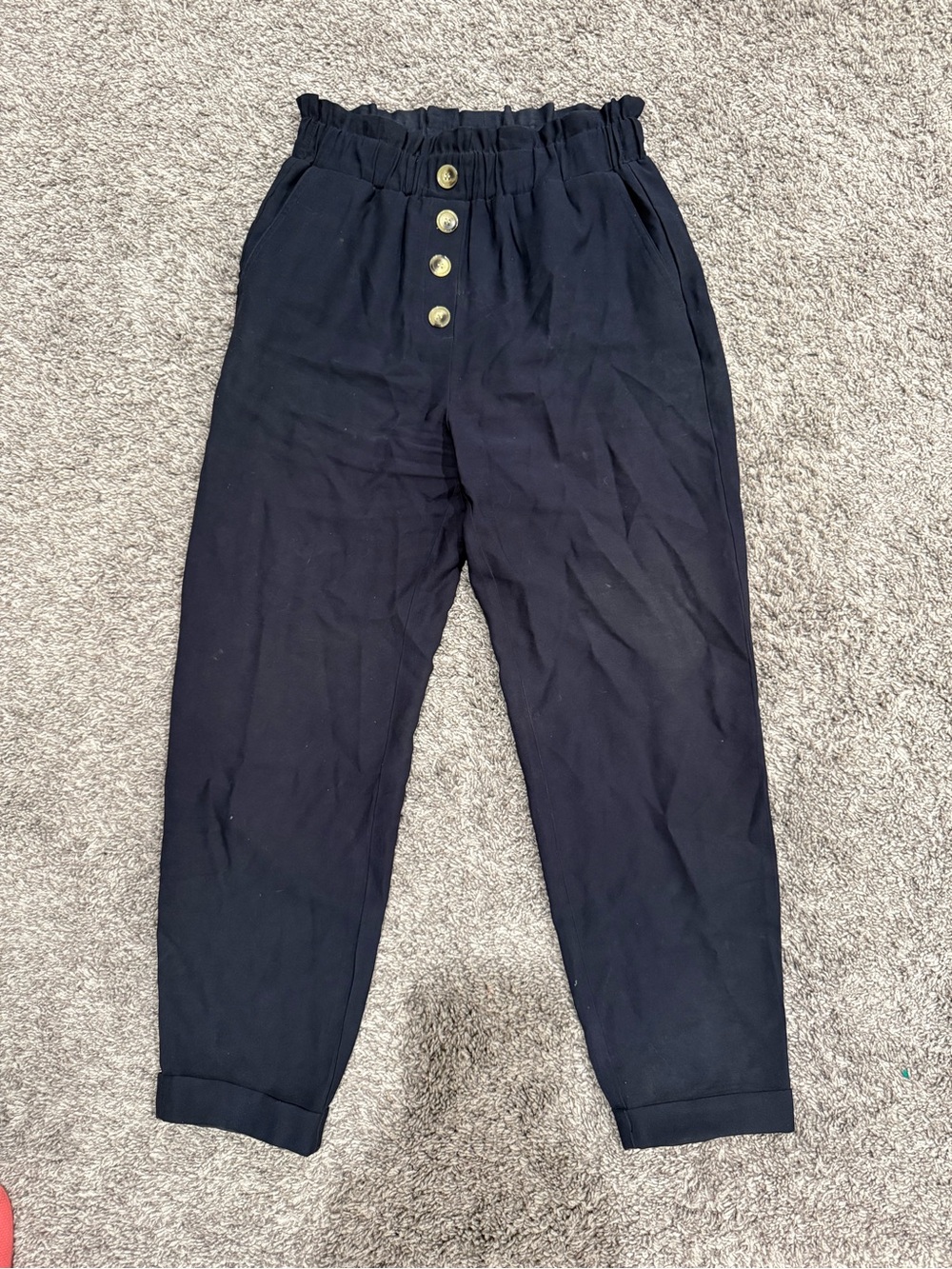 Zara Black Elastic-Ruched Waist Pants